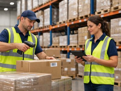 People in warehouse going over 3pl onboarding checklist