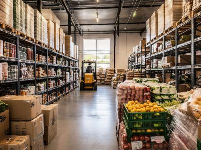 Warehouse showing pallet storage vs, shelf storage