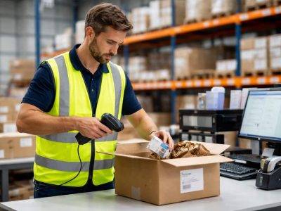 Warehouse worker scanning items at a Perth 3PL packing station to ensure pick and pack accuracy before shipping